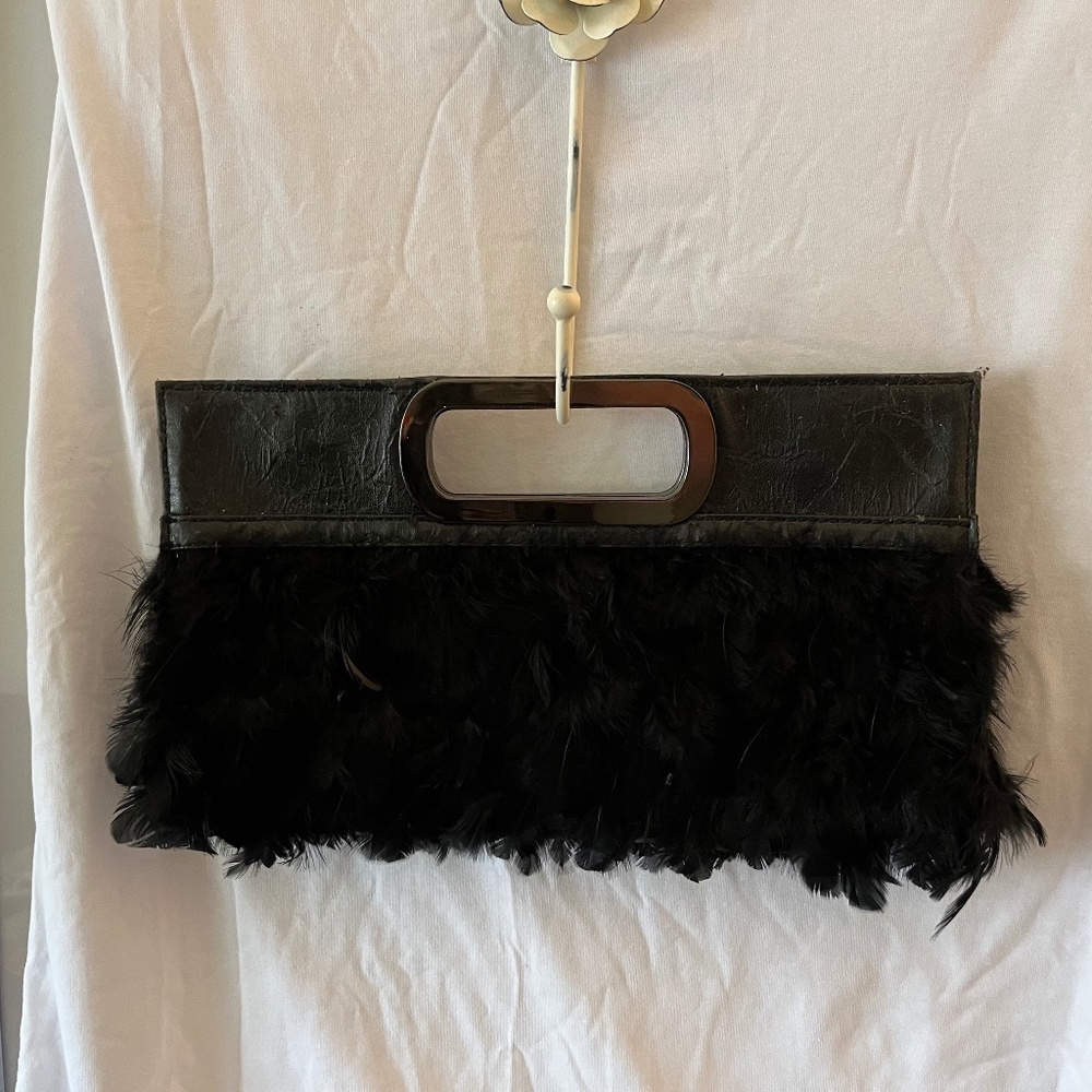 Black Feather Clutch Bag